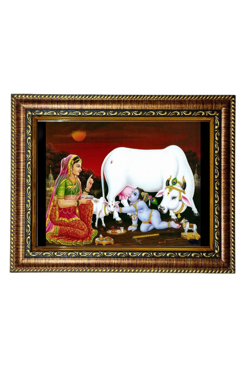 HiTech Sales Bal Gopal drinking milk photo frame Janmashtami deity for Office, Wall/Table, Study room & living room, gifts | PVC Frame & Front Face - Glass (10 x 8)