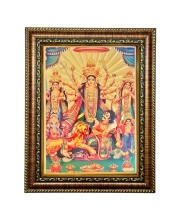 Hitech Sales Lord Maa Durga Family Light Weighted photo Frame Waterproof Acrylic 3d photo with Wooden Frames for Table, Temple Wall, Mandir, Gym, and Outdoor Spaces, Home Decor