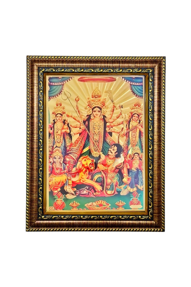 Hitech Sales Lord Maa Durga Family Light Weighted photo Frame Waterproof Acrylic 3d photo with Wooden Frames for Table, Temple Wall, Mandir, Gym, and Outdoor Spaces, Home Decor