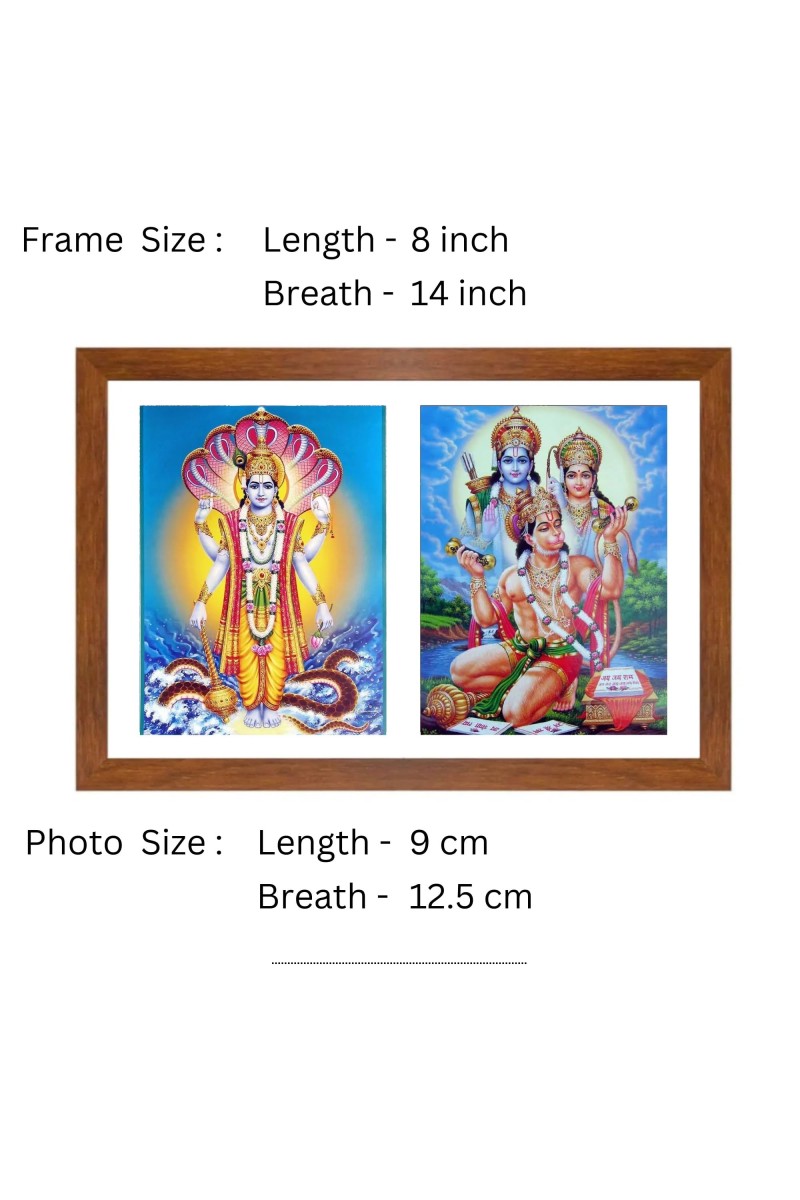 Lord Vishnu, Ram-Sita, and Bajrangbali Colored Photo | Hindu Wall Art | Perfect for Home, Temple, Puja room | Spiritual Gift for Devotees