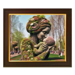 Hitech Sales Mother Nature kissing Nature Child ai Photo with Beautiful 12X10 in synthetic Wood Frame With Glass Tabletop Wallmount display for home office Room decor Gift for all occations