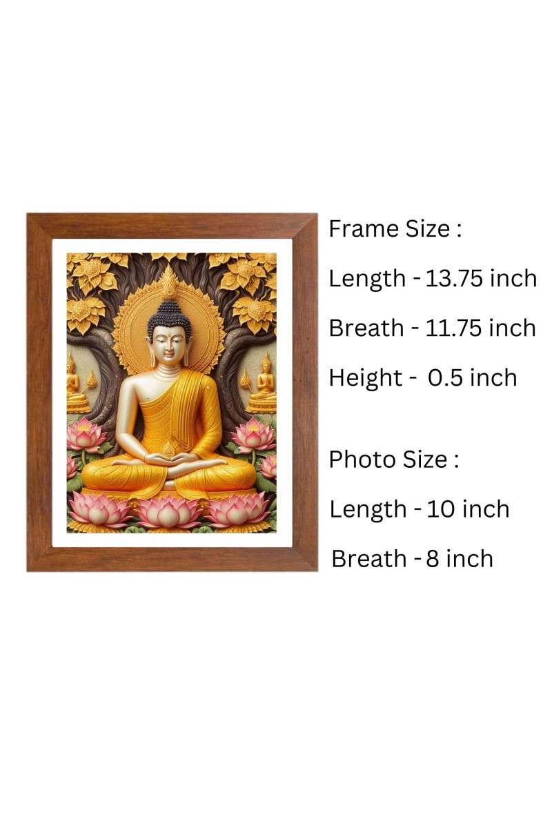 Generic Serene Gautam Buddha Colored Photo | Spiritual Wall Art | Ideal for Home, Office, or Meditation Space | Brown, 11.7 x 8.3 Inch, Polystyrene Frame, Rectangle, Religious