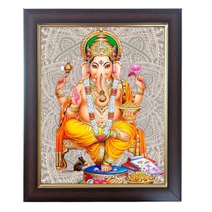 Hitech Sales Shri Shri Ganeshji Photo Frame for Pooja Room, Temple Decor, Home Decoration and Gift (Wall and Tabletop, Rectangular, Polystyrene Frame, Printed Photo, 24 x 29 cm, Black)