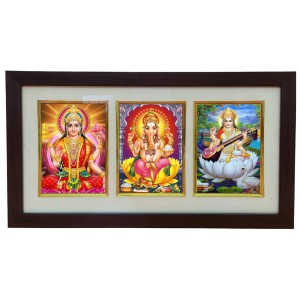 Hi Tech Sales Dhan-Laxmi, Ganesh, Saraswati photo frame || Three pictures in one Frame || Laminated photo frame for wall, living room, gifts (synthetic wood Base and Front Laminated) Hi Tech Sales Dhan-Laxmi, Ganesh, Saraswati photo frame || Three pictures in one Frame || Laminated photo frame for wall, living room, gifts (synthetic wood Base and Front Laminated)