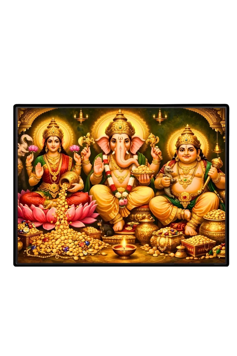 Lord Ganesha Maa Laxmi Sarswati Laminated Photo - 9x11 Inches, Divine Blessings For Home & Office And Temple Decoration (F16144)