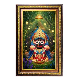 Lord Jagannath Digital Golden Balck Color Photo Frame | Hindu Religious Wall Decor | 18x24 Inches - Inspirational Wall Art For Office, Home Decor - Ideal Spiritual Gift (F16691)