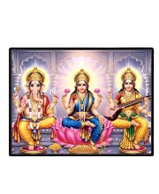 Lord Ganesha Maa Laxmi Sarswati Laminated Photo - 7x9 Inches, Divine Blessings For Home & Office And Temple Decoration (F16142)