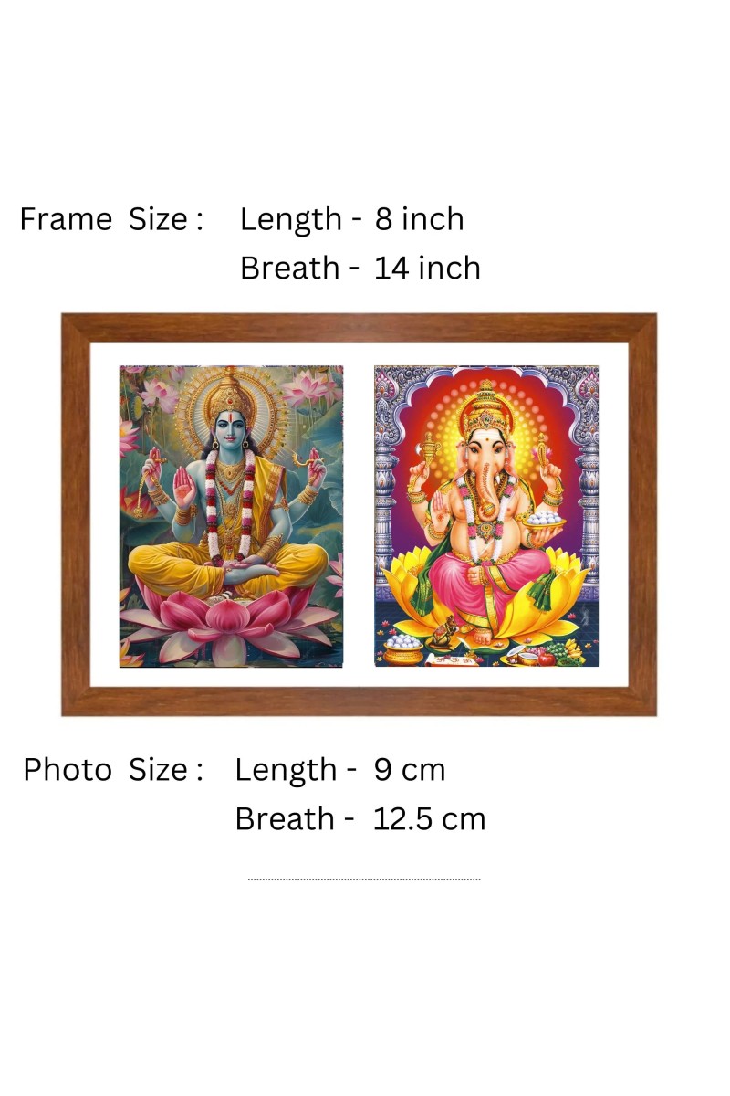 Divine Lord Ganesh and Lord Narayan Colored Photo in One Frame |Hindu Wall Art | Perfect for Home, Temple, Puja room or Meditation Room | Spiritual Gift for Devotees