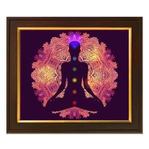 Hitech Sales Seven Chakras Meditation Art ai Photo with Beautiful 12X10 in synthetic Wood Frame With Glass Tabletop Wallmount display for Meditating Room decor Gift for all occations