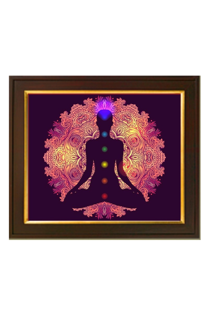 Hitech Sales Seven Chakras Meditation Art ai Photo with Beautiful 12X10 in synthetic Wood Frame With Glass Tabletop Wallmount display for Meditating Room decor Gift for all occations