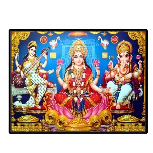 Lord Ganesha Maa Laxmi Sarswati Laminated Photo - 11x13 Inches, Divine Blessings For Home & Office And Temple Decoration (F16122)