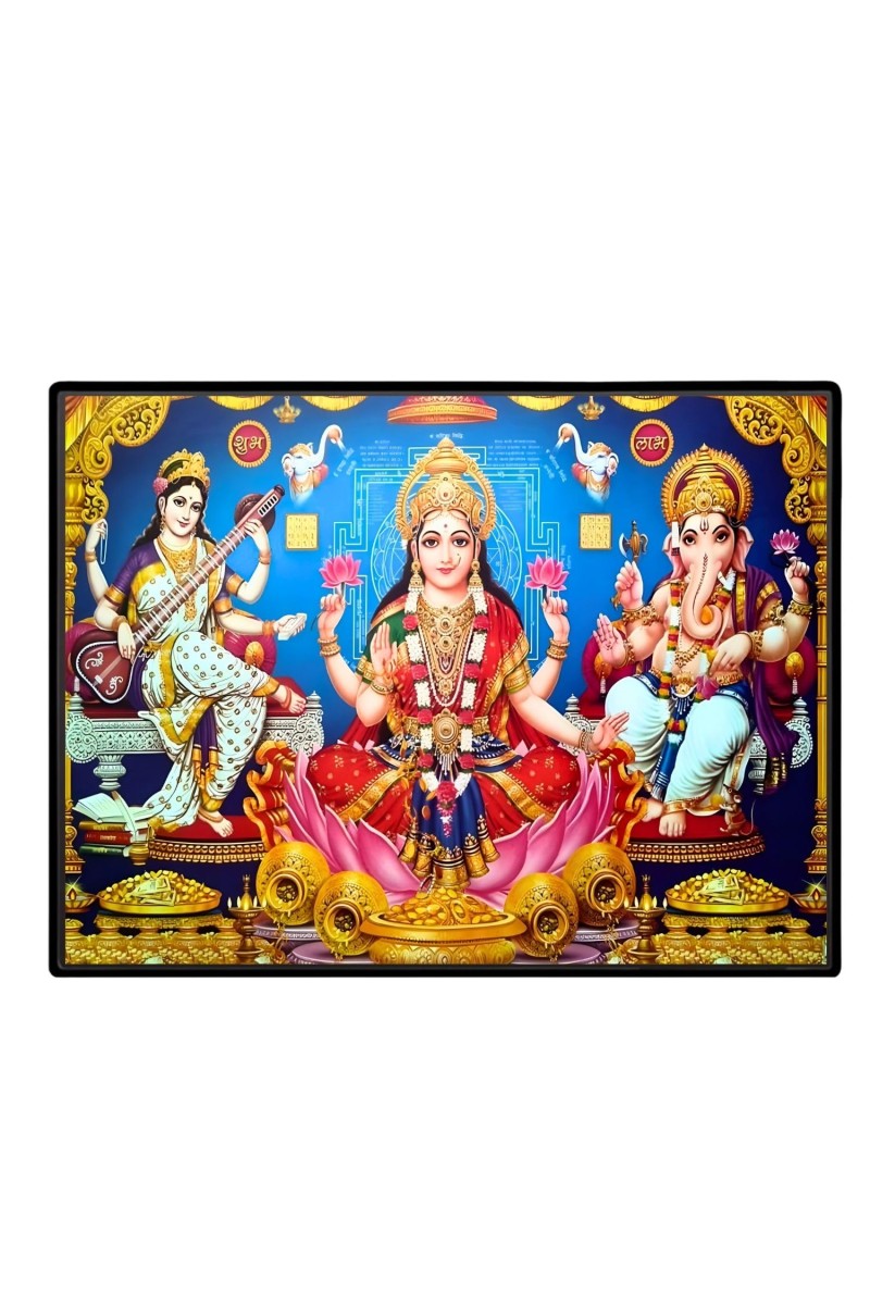 Lord Ganesha Maa Laxmi Sarswati Laminated Photo - 11x13 Inches, Divine Blessings For Home & Office And Temple Decoration (F16122)