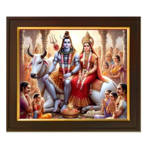 Hitech Sales Shiv Parvati Sitting Together ai Photo with Beautiful 12X10 in synthetic Wood Frame With Glass Tabletop Wallmount display for home office Room decor Gift for all occations Hitech Sales Shiv Parvati Sitting Together ai Photo with Beautiful 12X10 in synthetic Wood Frame With Glass Tabletop Wallmount display for home office Room decor Gift for all occations
