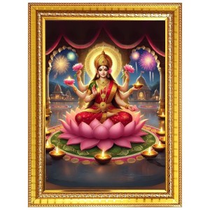 Maa Lakshmi Photo Frame - 12x16 Inches, Brown Wooden Frame for Home, Office & Temple Decoration Maa Lakshmi Photo Frame - 12x16 Inches, Brown Wooden Frame for Home, Office & Temple Decoration