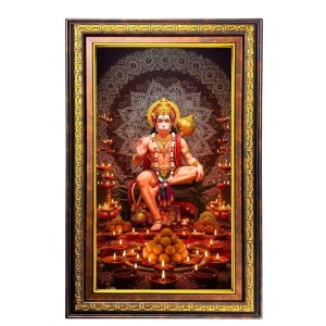 Lord Hanuman Digital Golden Balck Color Photo Frame | Hindu Religious Wall Decor | 18x24 Inches - Inspirational Wall Art For Office, Home Decor - Ideal Spiritual Gift (F16567)
