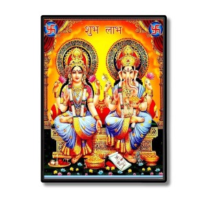 Lakshmi & Ganesh Laminated Photo - 5x7 Inches, Divine Blessings for Home & Office and Temple Decoration