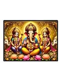 Lord Ganesha Maa Laxmi Saraswati Laminated Photo - 7x9 Inches, Divine Blessings For Home & Office And Temple Decoration (F16131)