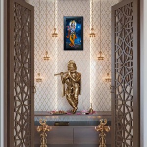 Lord Krishna Playing Flute Divine Art Photo Frame – Sacred Acrylic Wall Decor for Home, Office & Temple (39.5 x 24.3 cm)