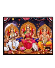 Lord Ganrsha Laxmi Saraswati Laminated Photo - 13x15 Inches, Divine Blessings For Home & Office And Temple Decoration (F16082)