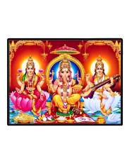 Lord Ganesha Maa Laxmi Sarswati Laminated Photo - 7x9 Inches, Divine Blessings For Home & Office And Temple Decoration (F16132)