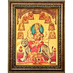 HI Tech Sales Golden Photo Frame Of Goddess Nav Durga/Maa Ambe with 9 Forms (35x26 cm)