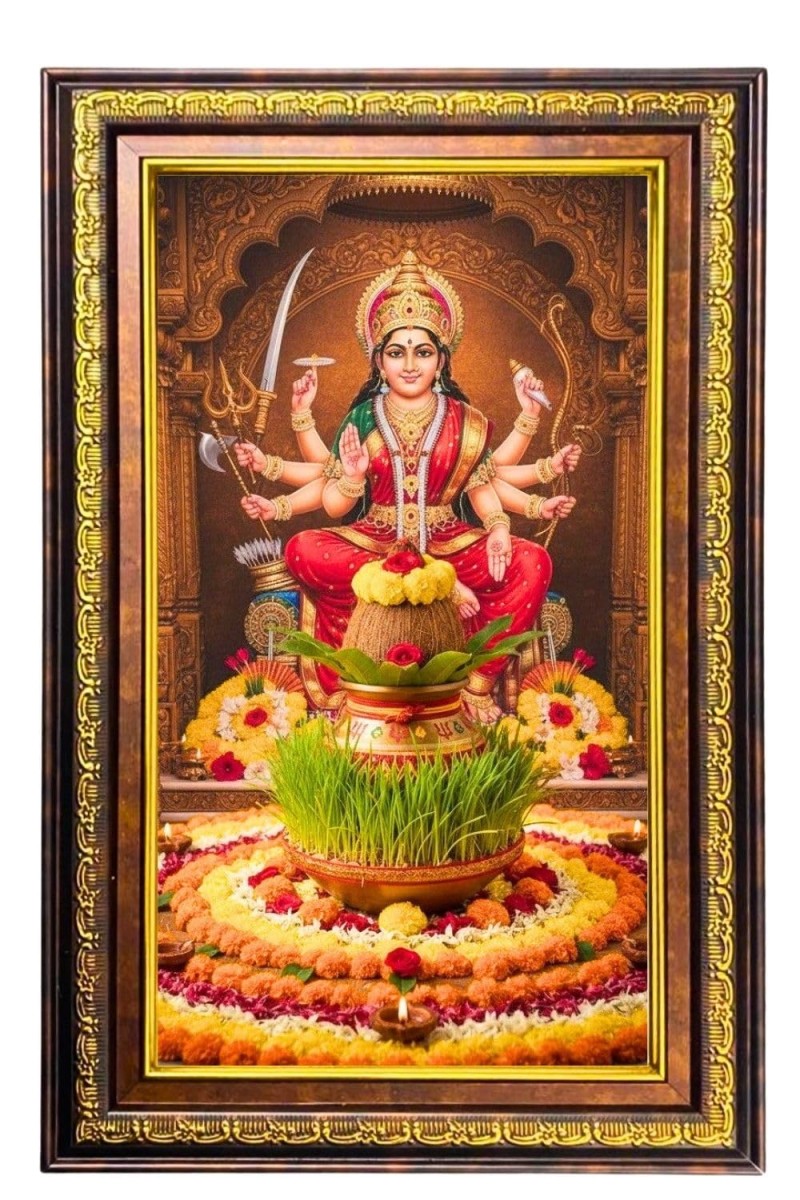 Ma Durga Digital Golden Balck Color Photo Frame | Hindu Religious Wall Decor | 12x18 Inches - Inspirational Wall Art For Office, Home Decor - Ideal Spiritual Gift (F16915)