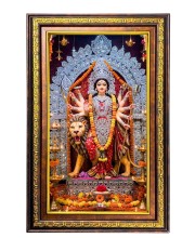 Goddess Durga Digital Golden Balck Color Photo Frame | Hindu Religious Wall Decor | 18x24 Inches - Inspirational Wall Art For Office, Home Decor - Ideal Spiritual Gift (F16907)