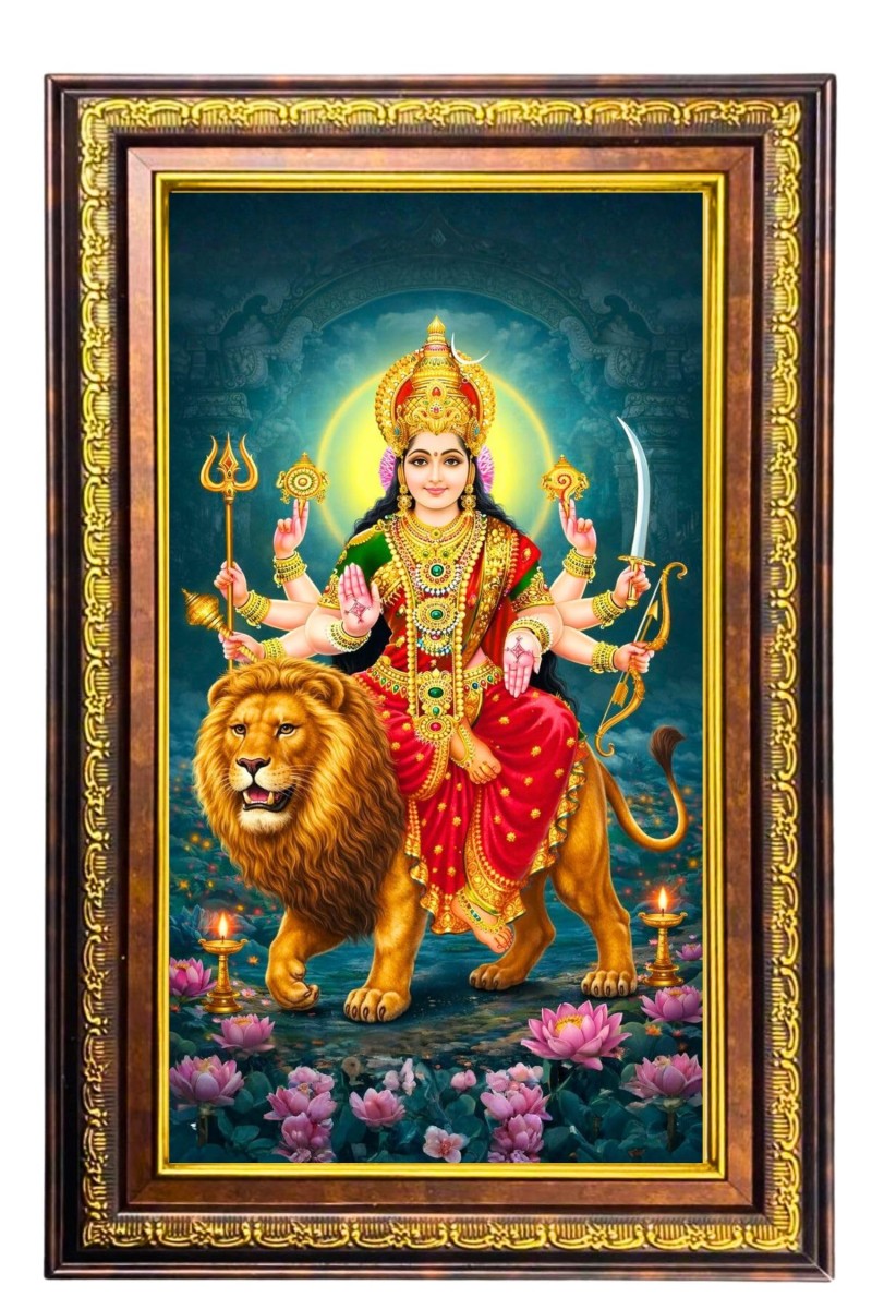 Ma Durga Digital Golden Balck Color Photo Frame | Hindu Religious Wall Decor | 12x18 Inches - Inspirational Wall Art For Office, Home Decor - Ideal Spiritual Gift (F16960)