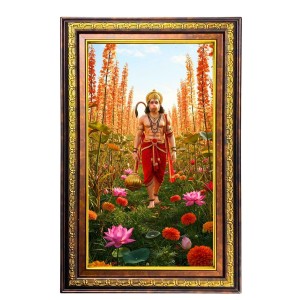 Lord Hanuman Digital Golden Balck Color Photo Frame | Hindu Religious Wall Decor | 16x22 Inches - Inspirational Wall Art For Office, Home Decor - Ideal Spiritual Gift (F16563)