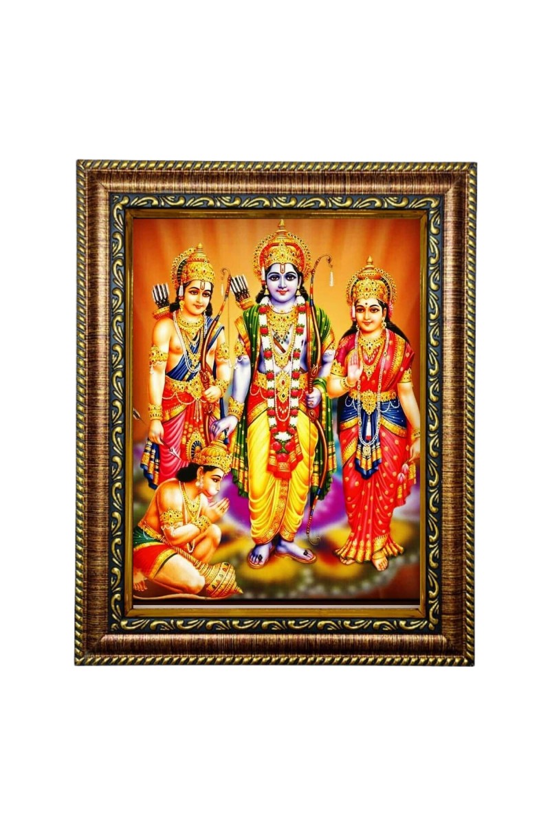 Lord Ram photo frame Sita picture Lakshman Hanuman Ji portrait Religious frames Hindu deity Ramayana characters Divine couple home decor Spiritual wall hangings (7 x 9)
