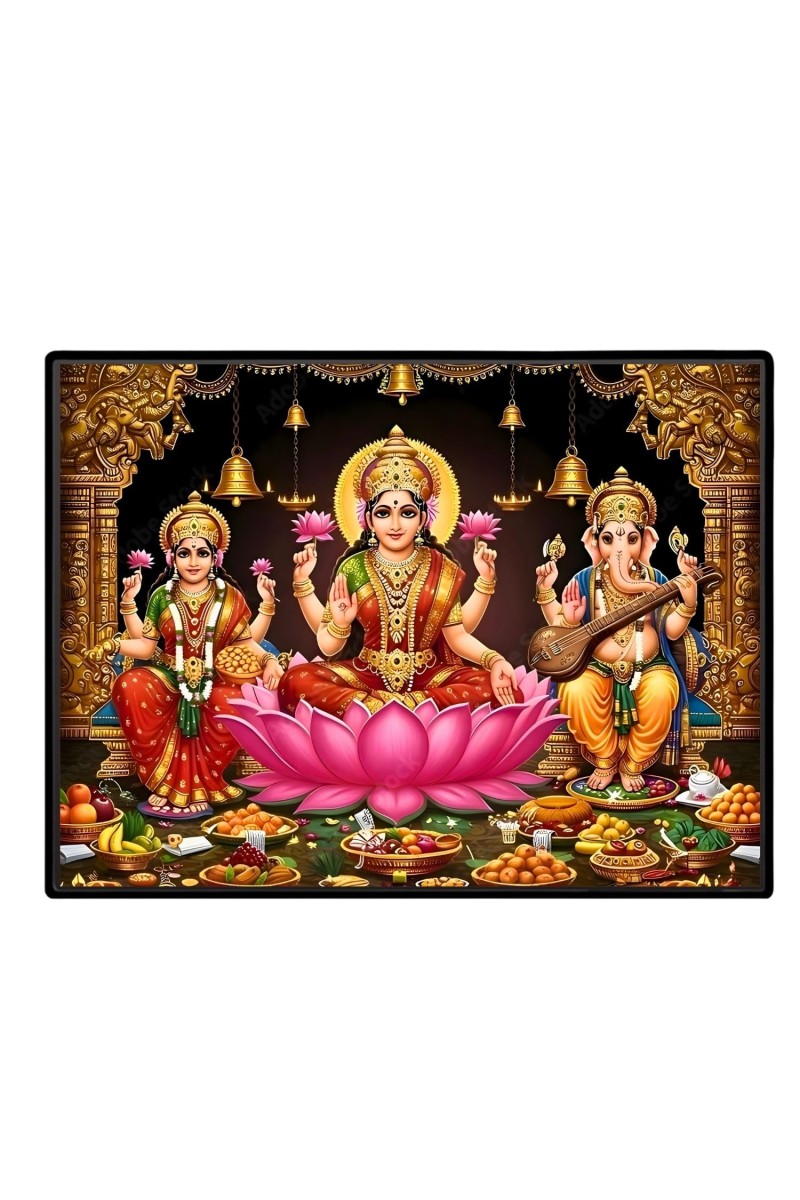 Lord Ganesha Maa Laxmi Sarswati Laminated Photo - 7x9 Inches, Divine Blessings For Home & Office And Temple Decoration (F16135)