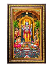 Satyanarayana Swami Digital Golden Balck Color Photo Frame | Hindu Religious Wall Decor | 10x16 Inches - Inspirational Wall Art For Office, Home Decor - Ideal Spiritual Gift (F16804)