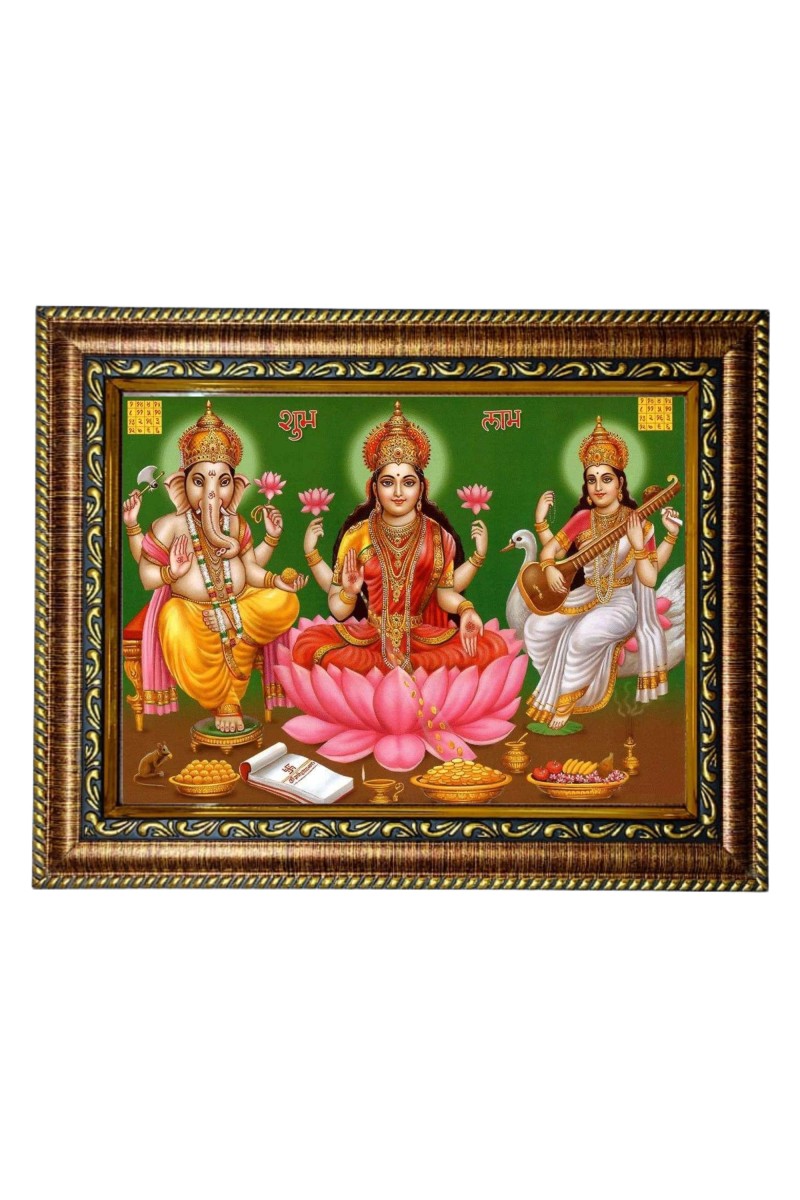 HiTech Sales Goddess Lakshmi Ganesha Saraswati Photo Frame Goddesses murti Deity for Office, Wall/Table, Study Room & Living Room, Gifts | PVC Frame & Front Face - Glass (9 x 7)