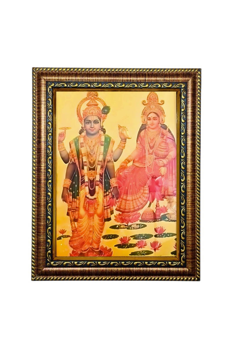 Hitech Sales Lord Sri Laxmi Narayan Light Weighted photo Frame Waterproof Acrylic 3d photo with Wooden Frames for Table, Temple Wall, Mandir, Gym, and Outdoor Spaces, Home Decor