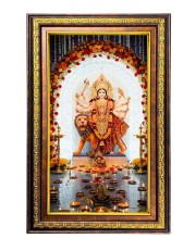 Goddess Durga Digital Golden Balck Color Photo Frame | Hindu Religious Wall Decor | 18x24 Inches - Inspirational Wall Art For Office, Home Decor - Ideal Spiritual Gift (F16908)