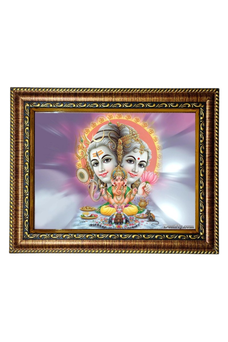 HiTech Sales Shiv Parvati Ganesh photo frame Lord Shiva picture Divine Parivar deity for Office, Wall/Table, Study room & living room, gifts | PVC Frame & Front Face - Glass (12 x 10)