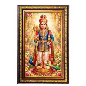 Lord Karthikeya Digital Golden Balck Color Photo Frame | Hindu Religious Wall Decor | 12x18 Inches - Inspirational Wall Art For Office, Home Decor - Ideal Spiritual Gift (F16572)