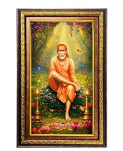 Lord Saibaba Digital Golden Balck Color Photo Frame | Hindu Religious Wall Decor | 12x18 Inches - Inspirational Wall Art For Office, Home Decor - Ideal Spiritual Gift (F16785)
