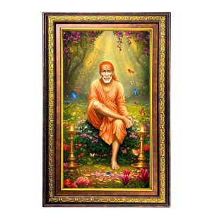 Lord Saibaba Digital Golden Balck Color Photo Frame | Hindu Religious Wall Decor | 16x22 Inches - Inspirational Wall Art For Office, Home Decor - Ideal Spiritual Gift (F16785)
