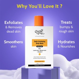 Chemist At Play Exfoliating Body Wash 236ml | Removes Tan, Fights Body Acne, Strawberry Skin | 4% (Salicylic Acid, Vitamin E & Lactic Acid) | Gentle Exfoliating Detan Shower Gel For Women & Men