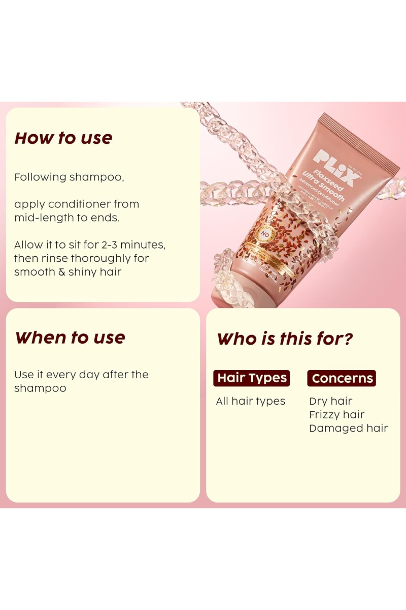 PLIX - THE PLANT FIX Flaxseed Ultrasmooth Advanced Conditioner | Plant Keratin PF & Flaxseed Oil | Smooth & Manageable Hair | Controls Frizz | Paraben & Sulphate Free | For Men & Women |