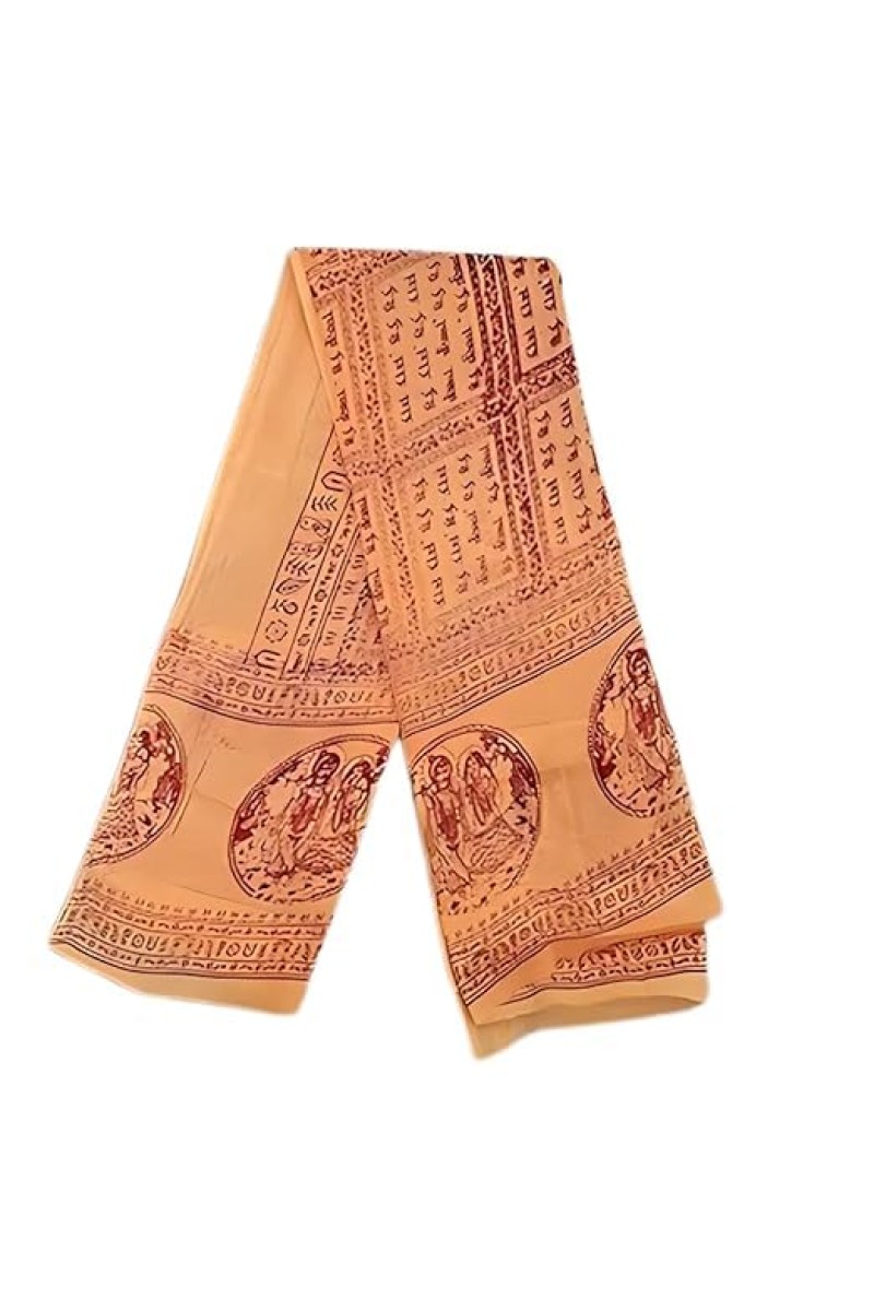 Namabali Hare Krishna Print Hindi Saffron Silk Angavastram | Ram Naam Religious Prayer Cloth for Puja, Aarti, Meditation, Temple, Bhajan, Yatra & Spiritual Rituals