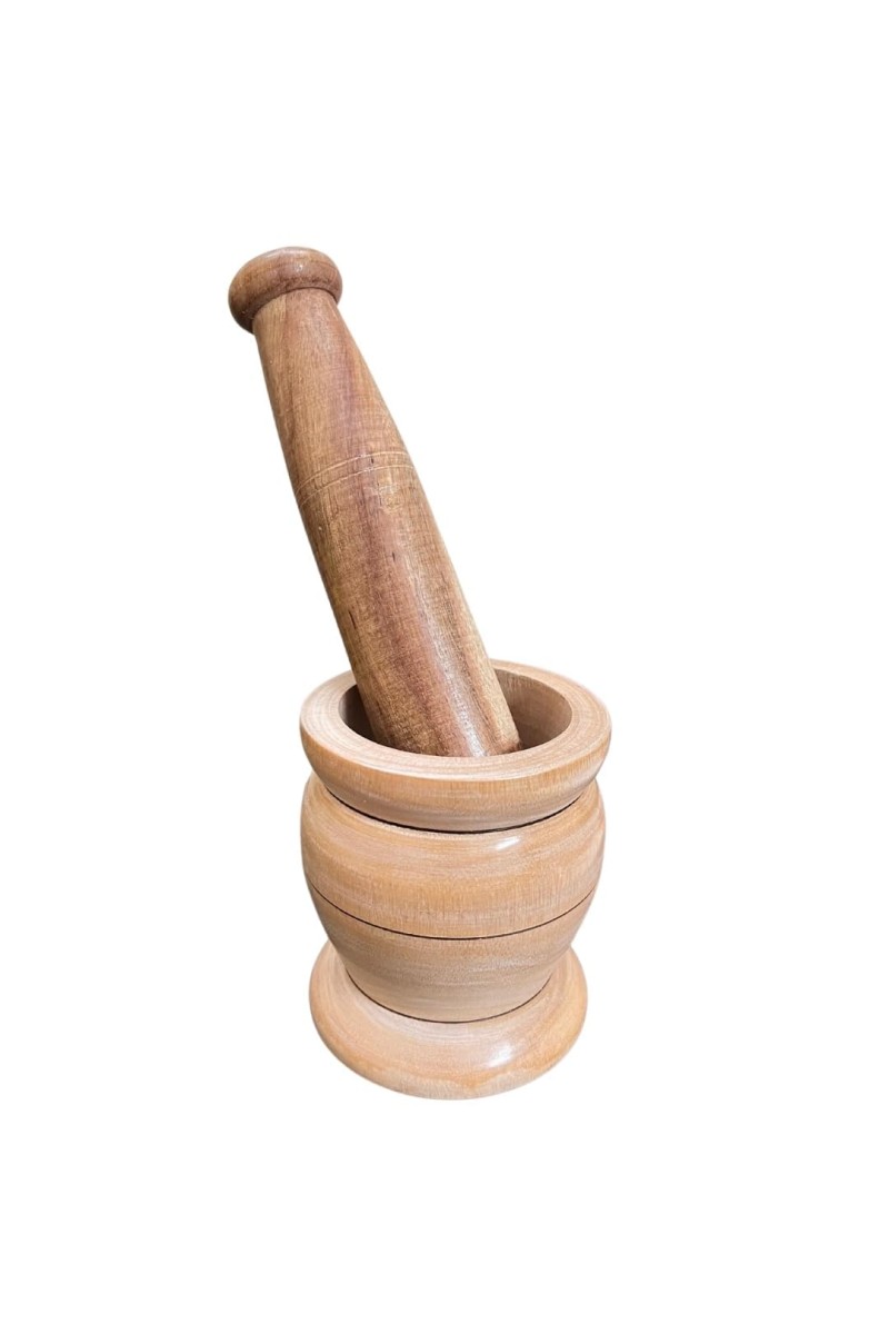 Wooden Mortar and Pestle Set (Ohkli Musal/Hamal Dista/Kharal/Khalbatta) 3.5X6.5 Inch â€“ Handcrafted Grinder for Spices & Herbs â€“ Traditional Kitchen Tool for Mixing and Grinding