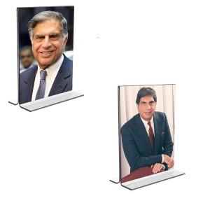 Car Desk/Table Top Sri Ratan Tata Acrylic T-Style Photo Stand - 2.5x3.5 Inches, Compact and Stylish Spiritual Display, easily change 2 photos ( Pack of 1 )