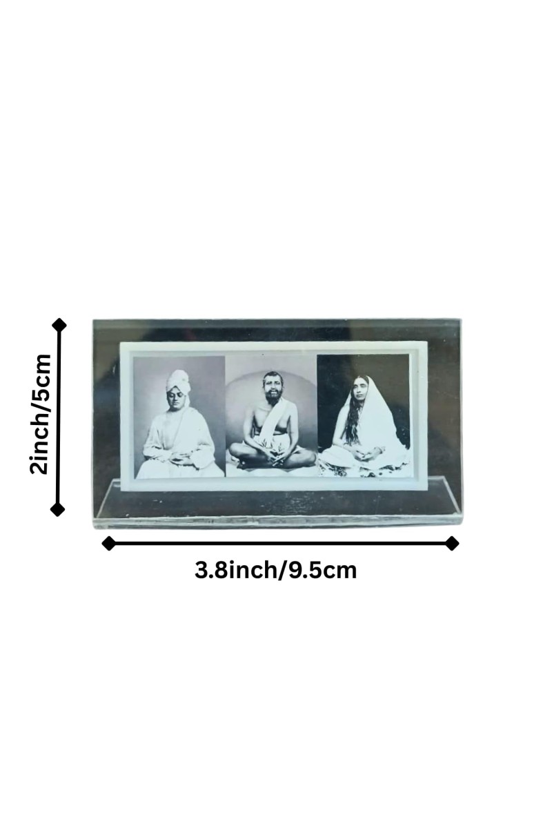 Acrylic Table Photo Black and white Stand with Sri Ramakrishna, Sarada Ma & Swami Vivekananda â€“ Crystal Clear Religious Decorative Frame for Home Temple, Office Desk & Study Table (Black n white)