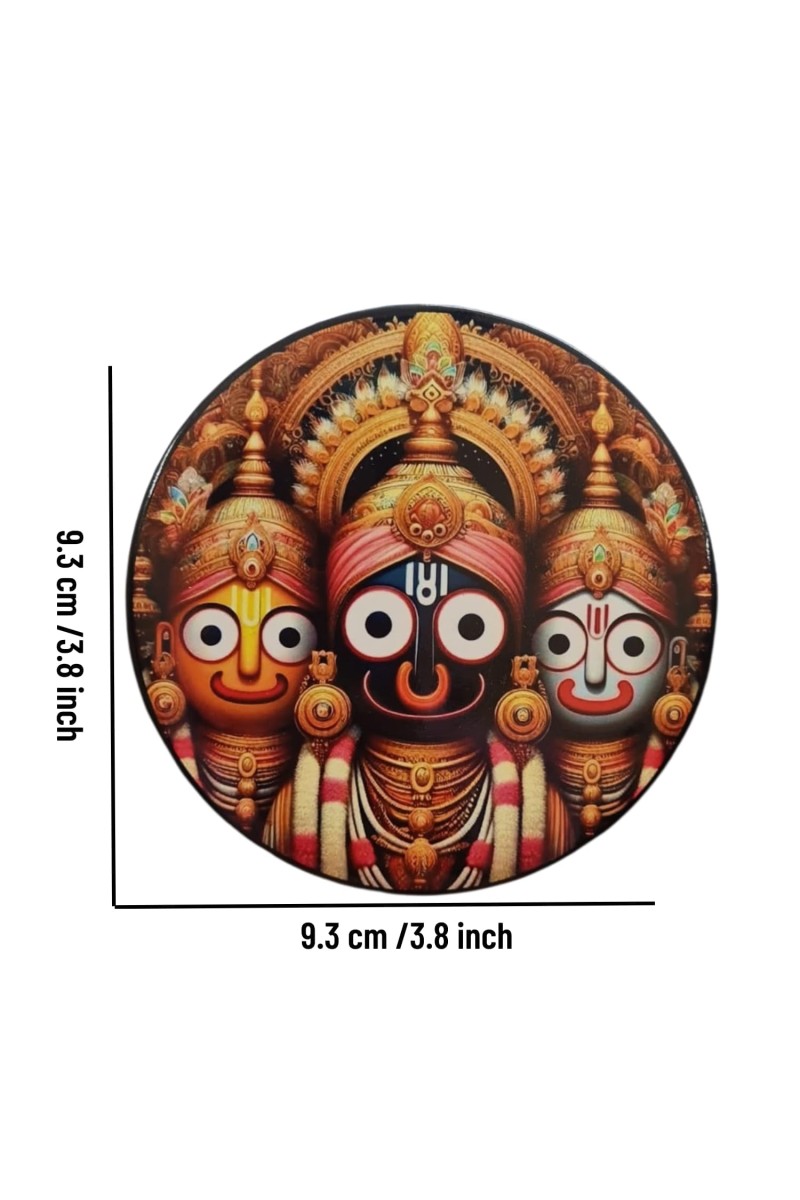 Stainless Steel Round Jagannath Balabhadra Subhadra Fridge Magnet | Devotional & Decorative Refrigerator Magnet for Home & Office | Pack of 1