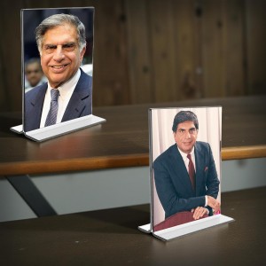 Car Desk/Table Top Sri Ratan Tata Acrylic T-Style Photo Stand - 2.5x3.5 Inches, Compact and Stylish Spiritual Display, easily change 2 photos ( Pack of 1 )