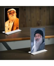 Car Desk/Table Top Sadhguru & Osho Acrylic T-Style Photo Stand - 2.5x3.5 Inches, Compact and Stylish Spiritual Display, easily change 2 photos ( Pack of 1 )