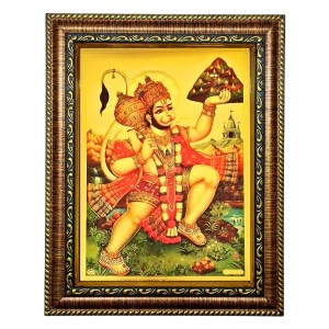 Lord Sri Hanuman Ji Gold Plated Photo Frame | 5 x 7 Inch Religious Wall & Table Decor | Lightweight Waterproof Glass Cover | Hindu God Frame for Home, Office, Temple & Gifting