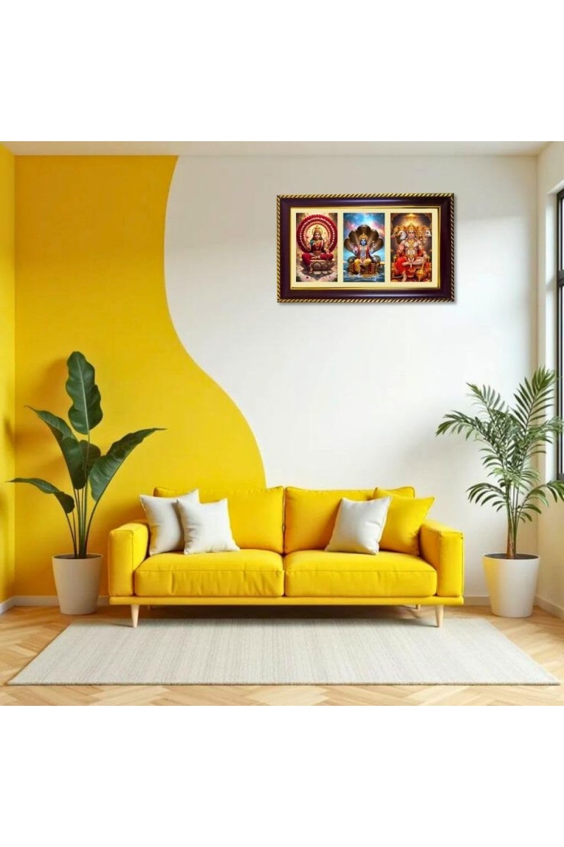 Lakshmi-Vishnu-Hanuman Photo Frame 10x6 Inch | Glossy Maroon Polystyrene Frame | Divine Wall & Table Decor | Temple Decoration & Gift Item (Pack Of 1) (F20733)